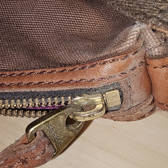 Fossil Erin Canvas & Leather Crossbody Handbag Pink Brown Top Zip - Picture 10 of 13